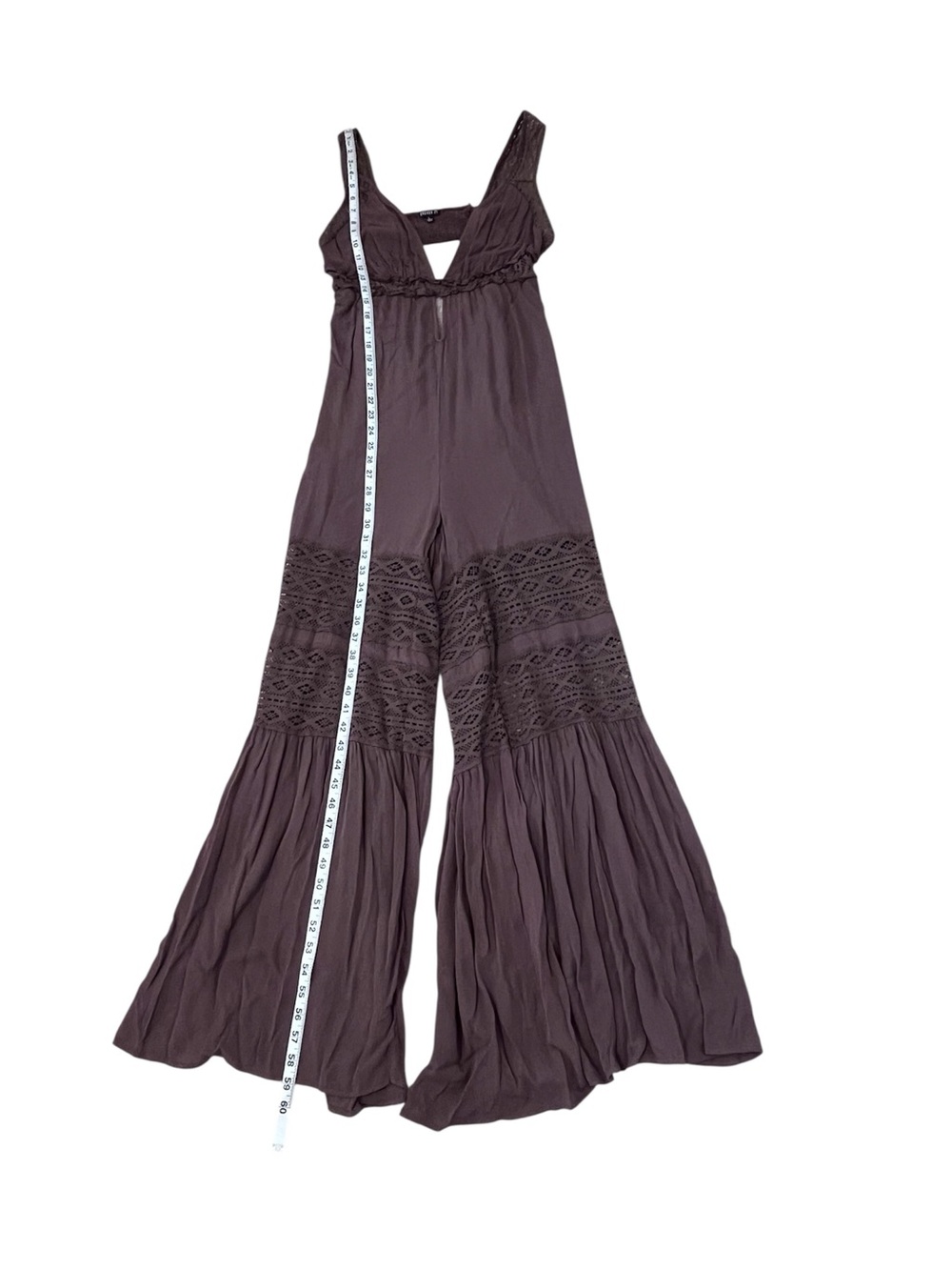 Forever 21 Brown Crochet-Panel Wide-Leg Jumpsuit - Picture 5 of 8